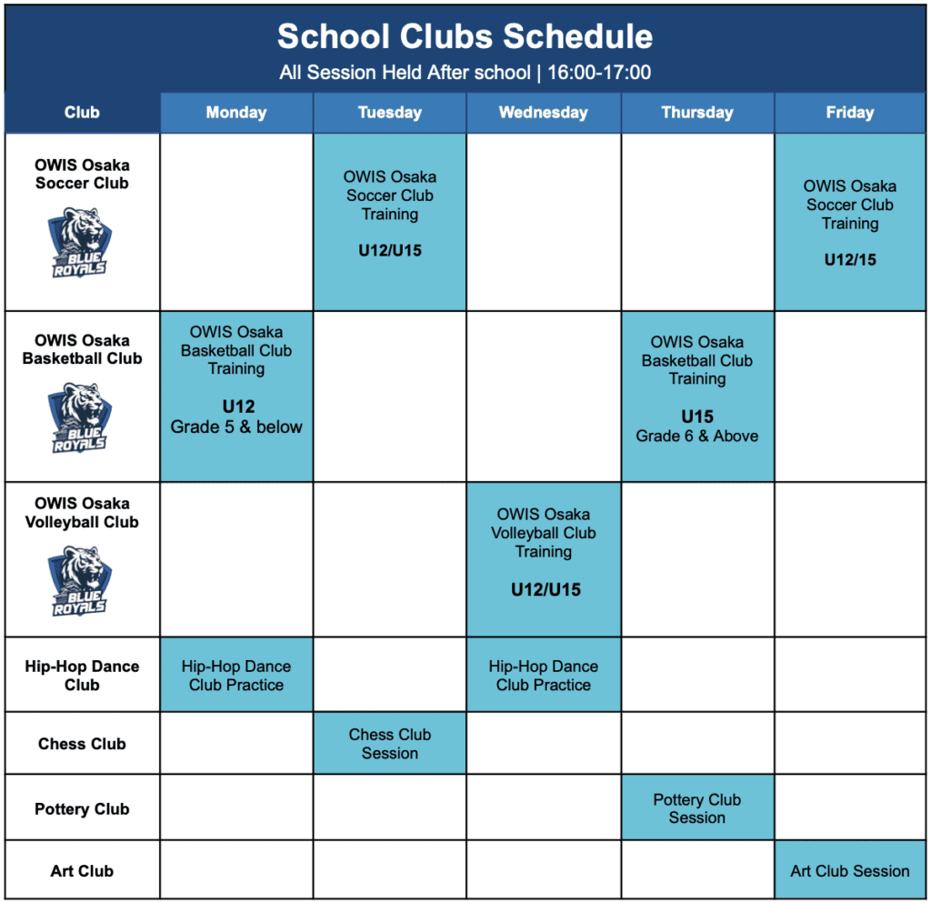After-school programme details for OWIS Osaka