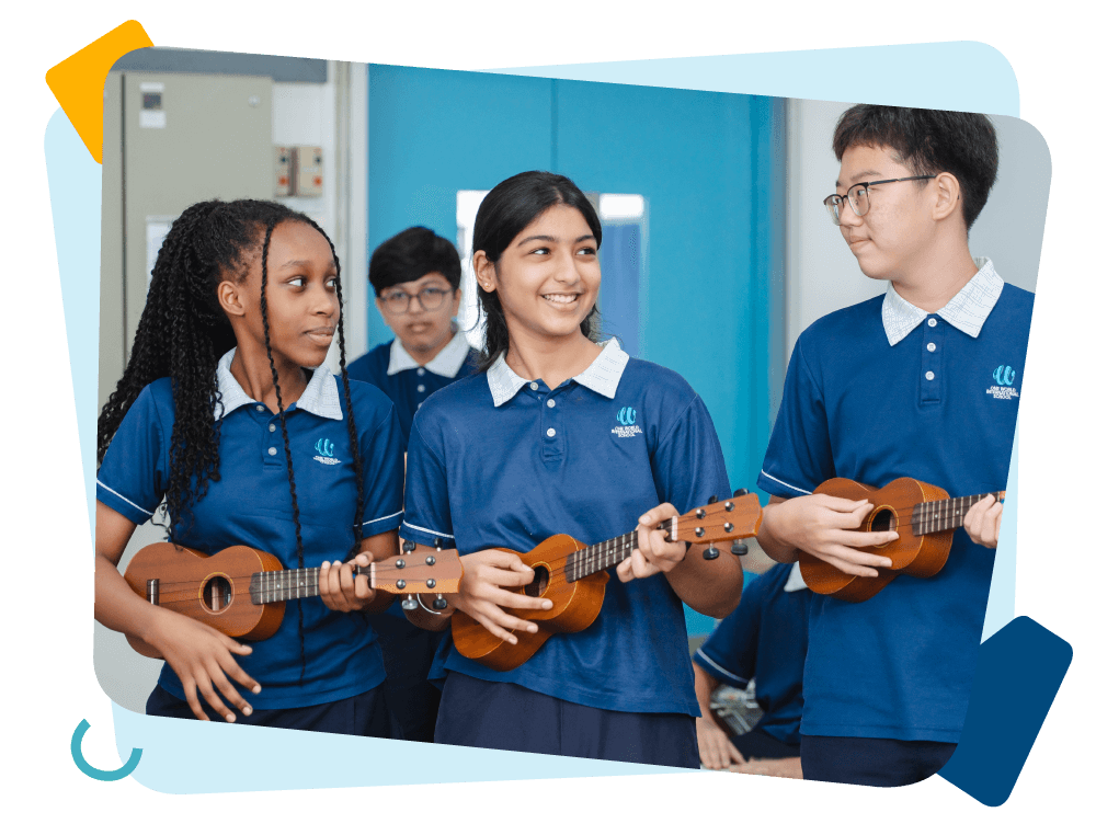 Secondary school student playing guitar